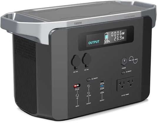 Portable 1000W Power Station, For Power Outages, Emergencies, Remote Areas, Camping, Road trips & Outdoors (Solar Panels Included)