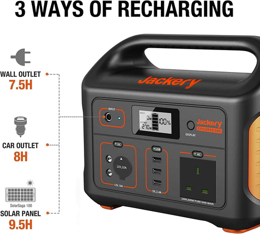 Jackery Portable Power Station Explorer 500W for Emergency, Camping, Road Trips & Outdoor Adventure (Solar Panel Optional)