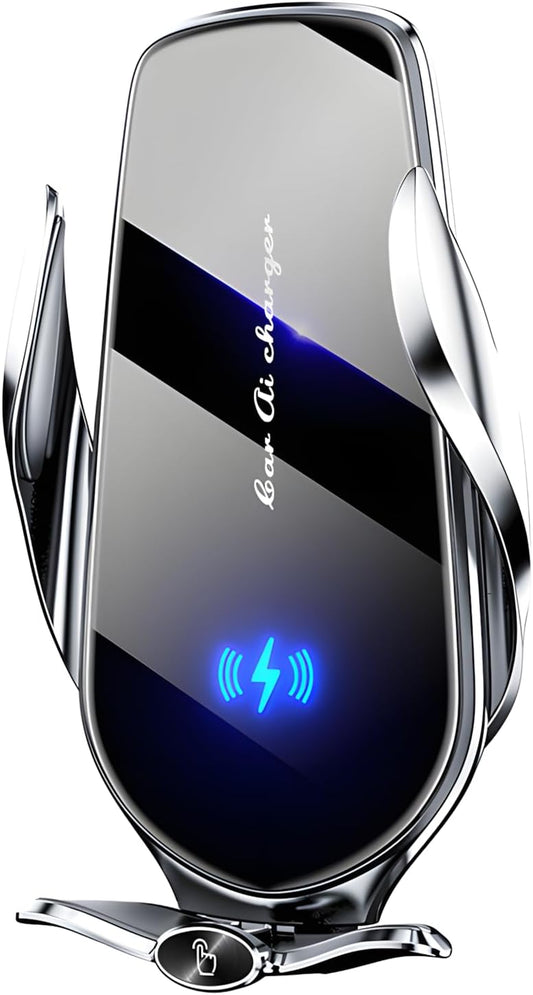 Car Phone Holder with Wireless Charging & Auto-Clamping