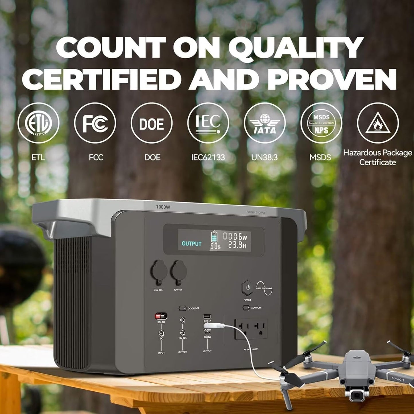 Portable 1000W Power Station, For Power Outages, Emergencies, Remote Areas, Camping, Road trips & Outdoors (Solar Panels Included)