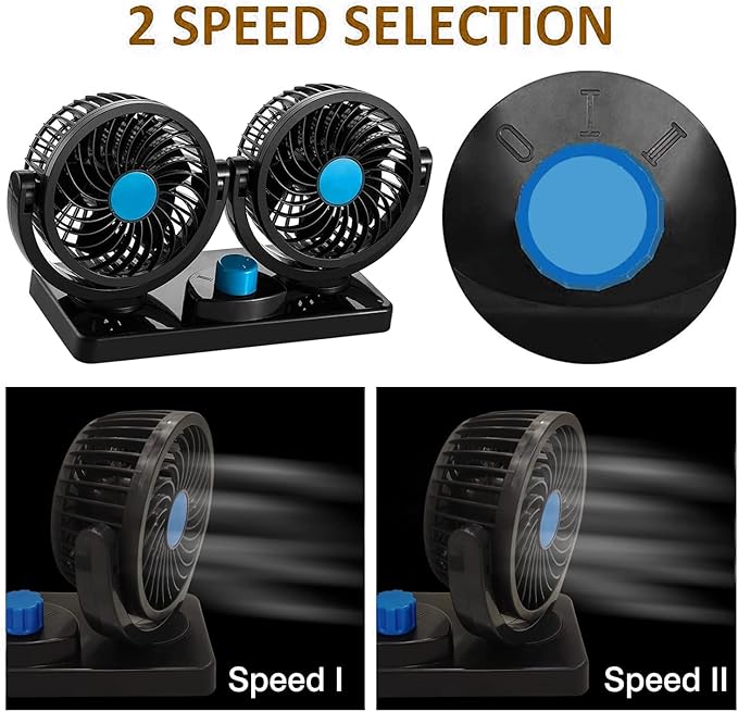 Portable Car Turbo Air Cooling Fan | Double Head 360 Degree Adjustable Rotation