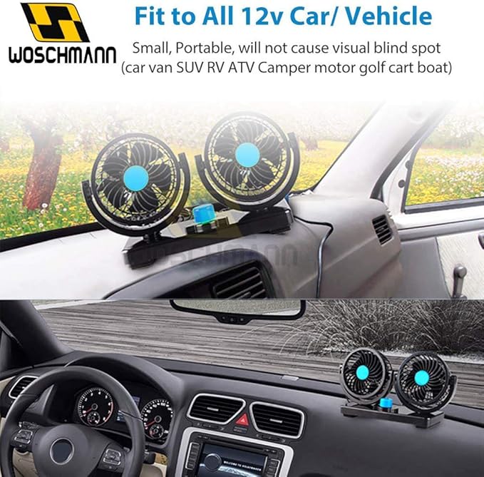 Portable Car Turbo Air Cooling Fan | Double Head 360 Degree Adjustable Rotation