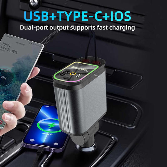 4 in 1 Starry Sky Car Fast Retractable Charger Car Compatible With All Phones, Tablets and Other USB Powered Gadgets