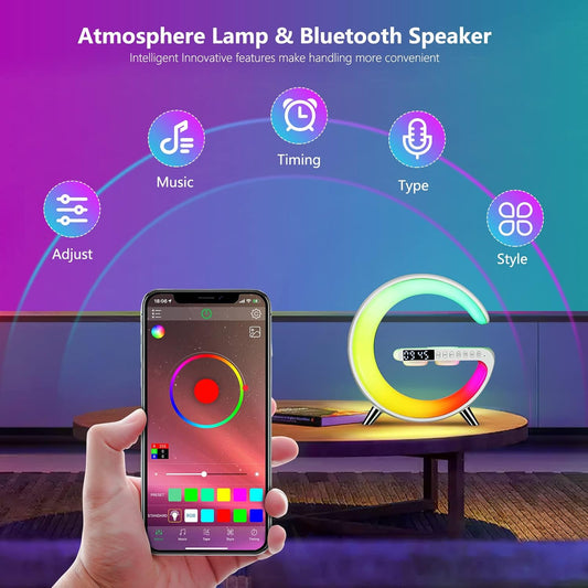 5 in 1 Smart LED Wireless Charger, Bluetooth Speaker, Alarm, Clock, Radio & Mood Light