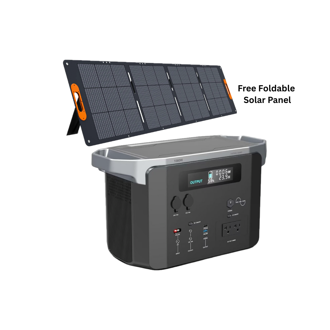 Portable 1000W Power Station, For Power Outages, Emergencies, Remote Areas, Camping, Road trips & Outdoors (Solar Panels Included)