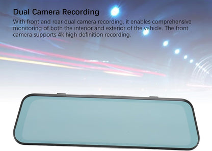 Mirror Dash Cam 10 inch, 4K Front and Rear View Mirror Camera, Backup Camera, Motion Detection, Loop Recording, Night Vision, Real Time Reverse Image, 128GB Supported