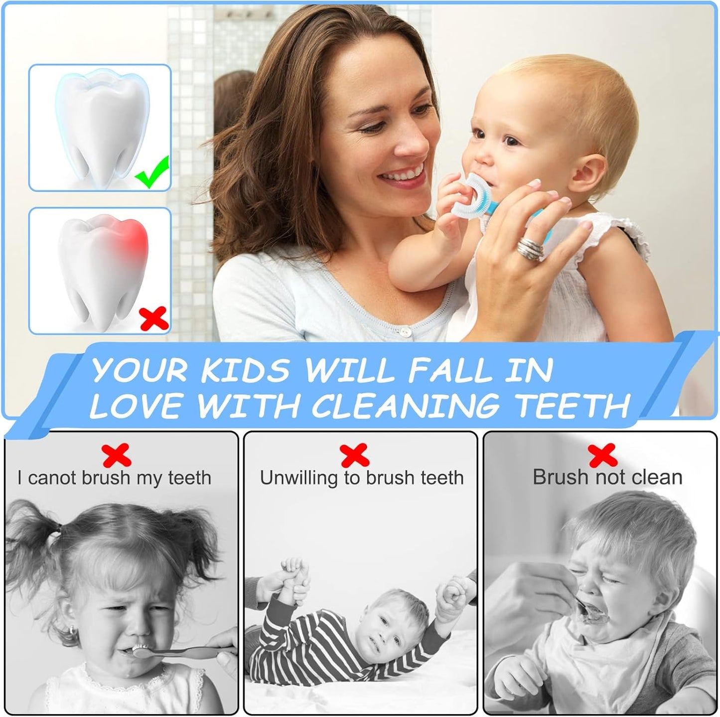 U Shaped Toothbrush for Kids, 360 Degree Oral Teeth Cleaning Design, Manual Training Tooth Brush