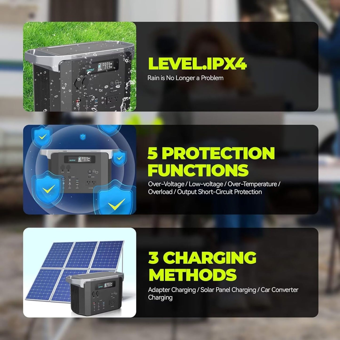 Portable 1000W Power Station, For Power Outages, Emergencies, Remote Areas, Camping, Road trips & Outdoors (Solar Panels Included)