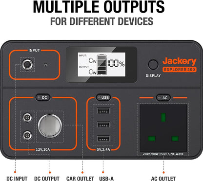 Jackery Portable Power Station Explorer 500W for Emergency, Camping, Road Trips & Outdoor Adventure (Solar Panel Optional)