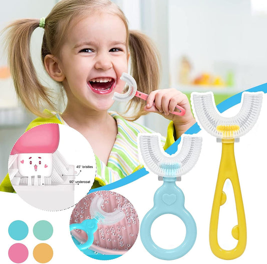 U Shaped Toothbrush for Kids, 360 Degree Oral Teeth Cleaning Design, Manual Training Tooth Brush