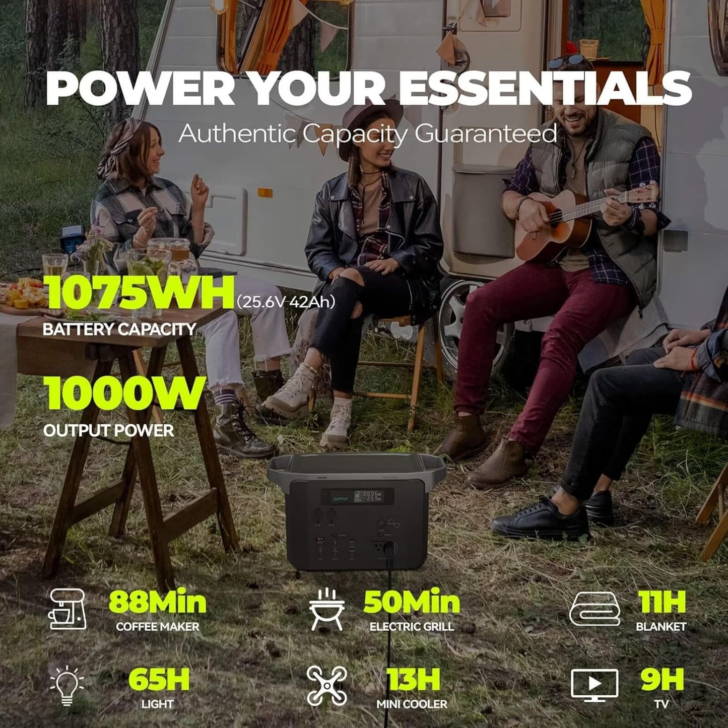 Portable 1000W Power Station, For Power Outages, Emergencies, Remote Areas, Camping, Road trips & Outdoors (Solar Panels Included)
