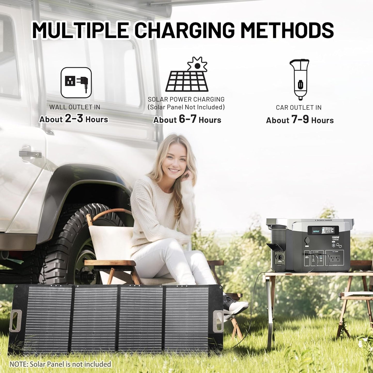 Portable 1000W Power Station, For Power Outages, Emergencies, Remote Areas, Camping, Road trips & Outdoors (Solar Panels Included)