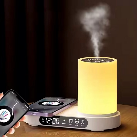 Multi-Functional Station, Wireless Charger, Humidifier, Clock & Mood Light
