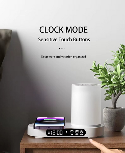 Multi-Functional Station, Wireless Charger, Humidifier, Clock & Mood Light