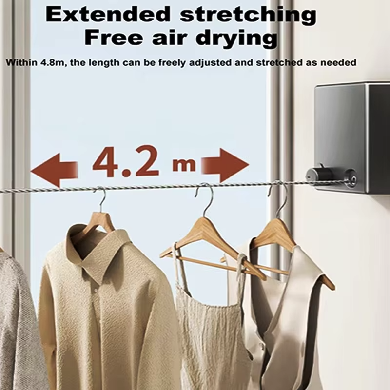 Retractable Clothesline 5 Meters For Hanging Wet Clothes on Balcony, Bathroom, Indoors