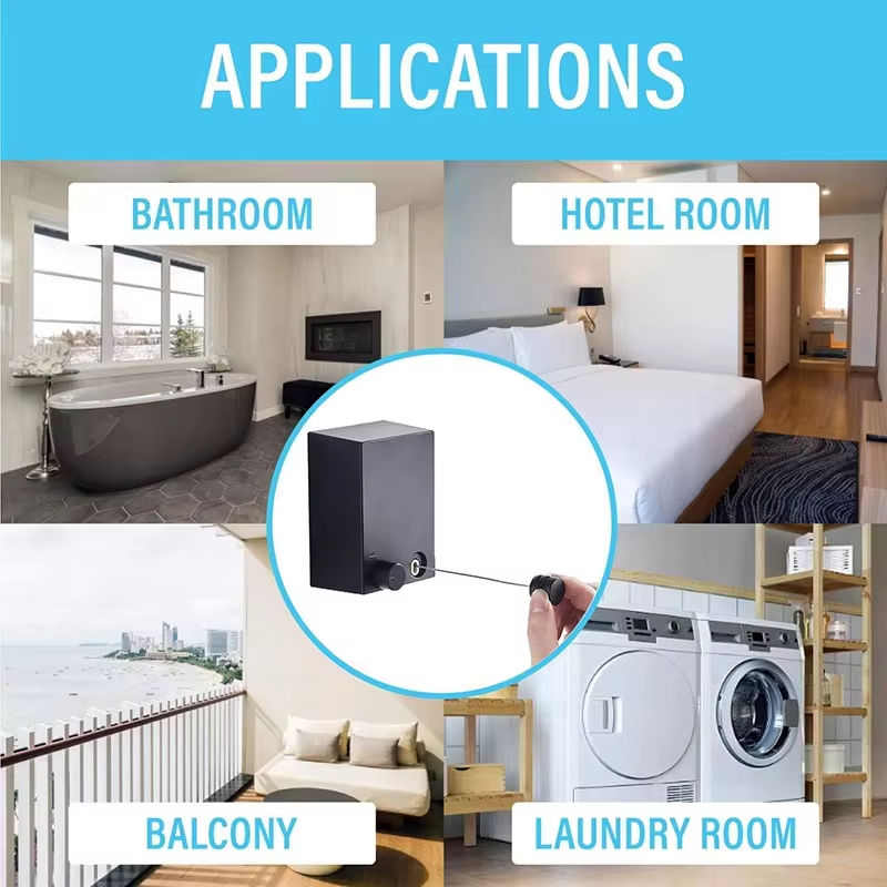 Retractable Clothesline 5 Meters For Hanging Wet Clothes on Balcony, Bathroom, Indoors