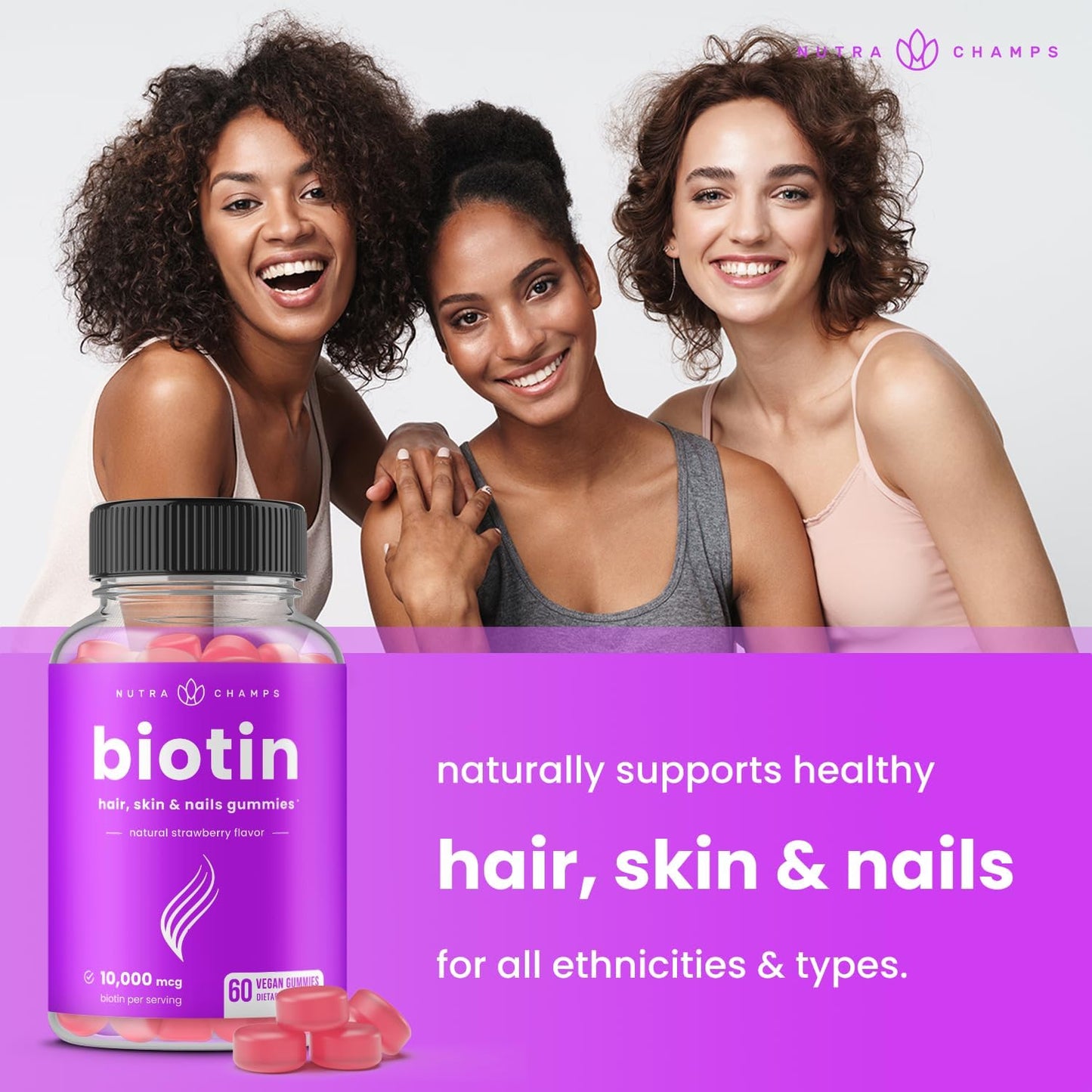 Biotin Gummies 10,000mcg [Highest Potency] for Healthy Hair, Skin & Nails for Adults & Kids - 5000mcg in Each Gummy Vitamin - Vegan, Non-GMO, Pectin-Based Hair Growth Supplement