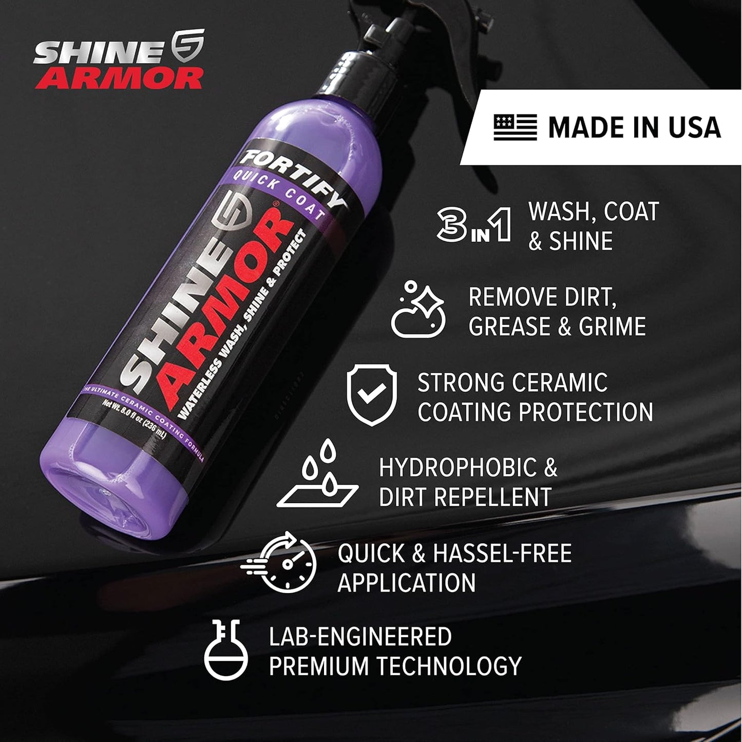 Ceramic Coating - Car Wax Spray - Waterless Car Wash & Wax - Hydrophobic Top Coat Polish & Polymer Paint Sealant Protection