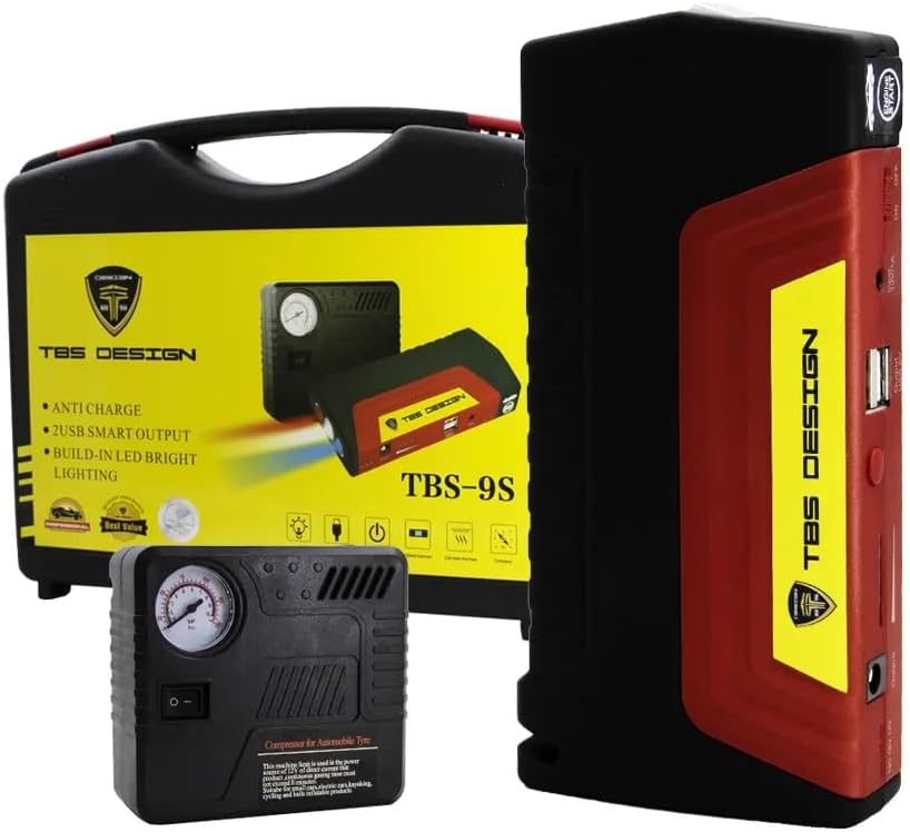 Car Jump Starter Battery Pack With Air Compressor, Jumper Starter With Tire Air Compressor Portable With 2 USB/DC 12V/LED Light Car Jumpstarter