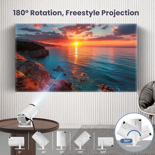 Mini Projector 4k with WiFi 6 and Bluetooth,Android System 11.0,Remote control Built-In Speakers FULL HD 1080P, Vertical Correction, 180°Rotatable